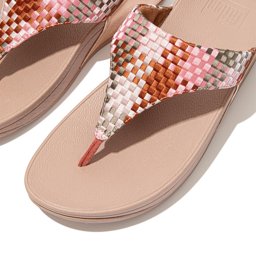 Fitflop Womens Sandals Coral Pink - Lulu Silky-weave Toe-post - 79KEXCZOU